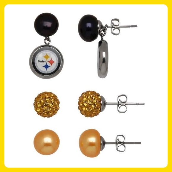 Pittsburgh Steelers Honora Pearl & Crystal Stud Earrings Set NFL - Picture 1 of 1